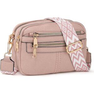 6-Pocket Crossbody Bags for Women, Vegan Leather Shoulder Handbags Pink Travel